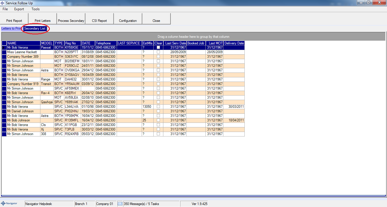 secondary list