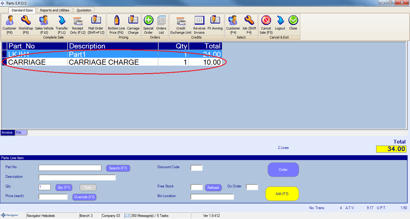 EPOS carriage charge example